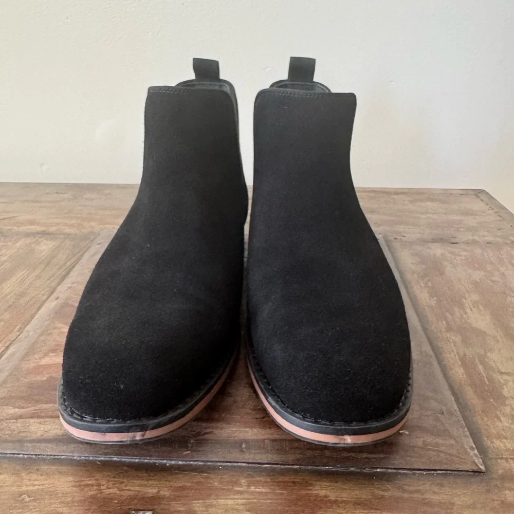 Anjoufemme black suede classic flat Chelsea ankle boots men’s‎ 7.5